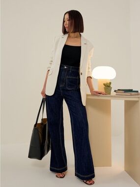 New Nicole Miller Sz 6 Denim High Waist Flare Sailor Jeans